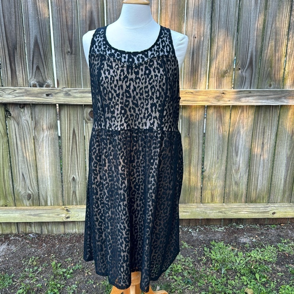 Lane Bryant Black and Brown Leopard Print Sleeveless Dress